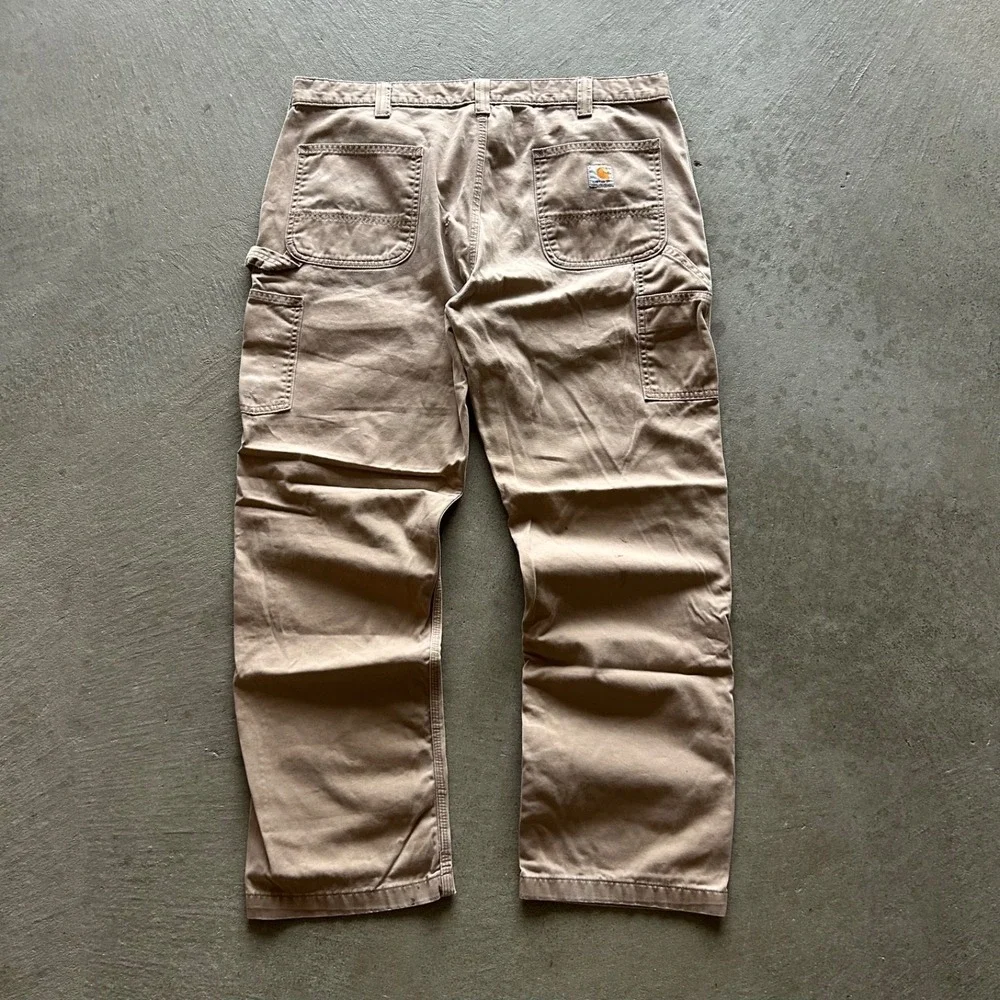 Vintage 90s Carhartt Carpenter Pants Size 40x32 Tan Relaxed Fit Canvas Workwear